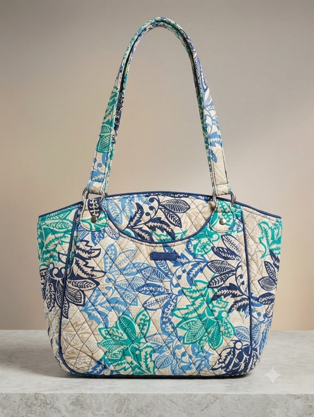 Vera Bradley Santiago Glenna Blue & Teal Quilted Leaf-Print Shoulder Bag